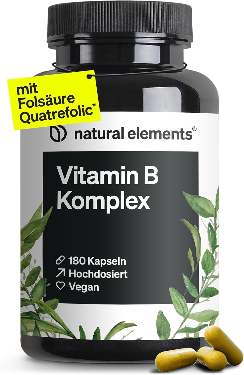 Detalle de natural elements Vitamin B Komplex 180 Kapseln – Vitamin B12 500 µg 💊