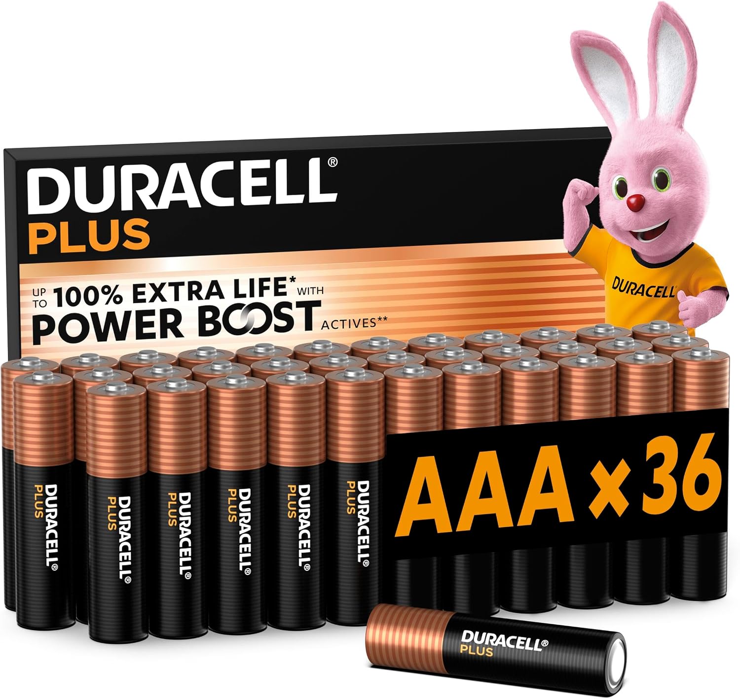 Detalle de Duracell Plus AAA Alkaline Batteries (36 Pack) with POWER BOOST Actives (LR03) – 10-Year Storage
