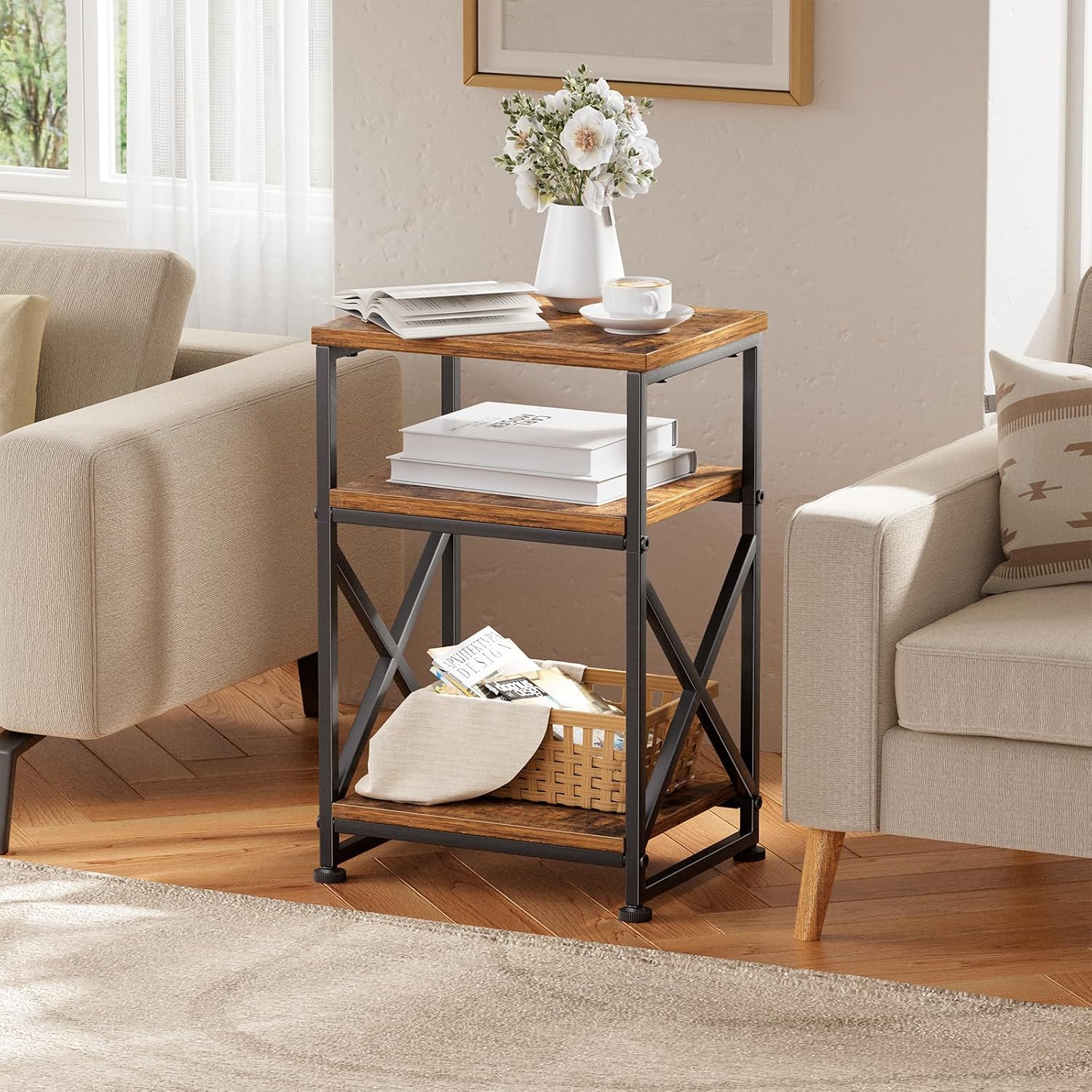 Thumbnail 1 de Simple Trending X-Frame 3-Shelf Accent Table — Rustic Brown