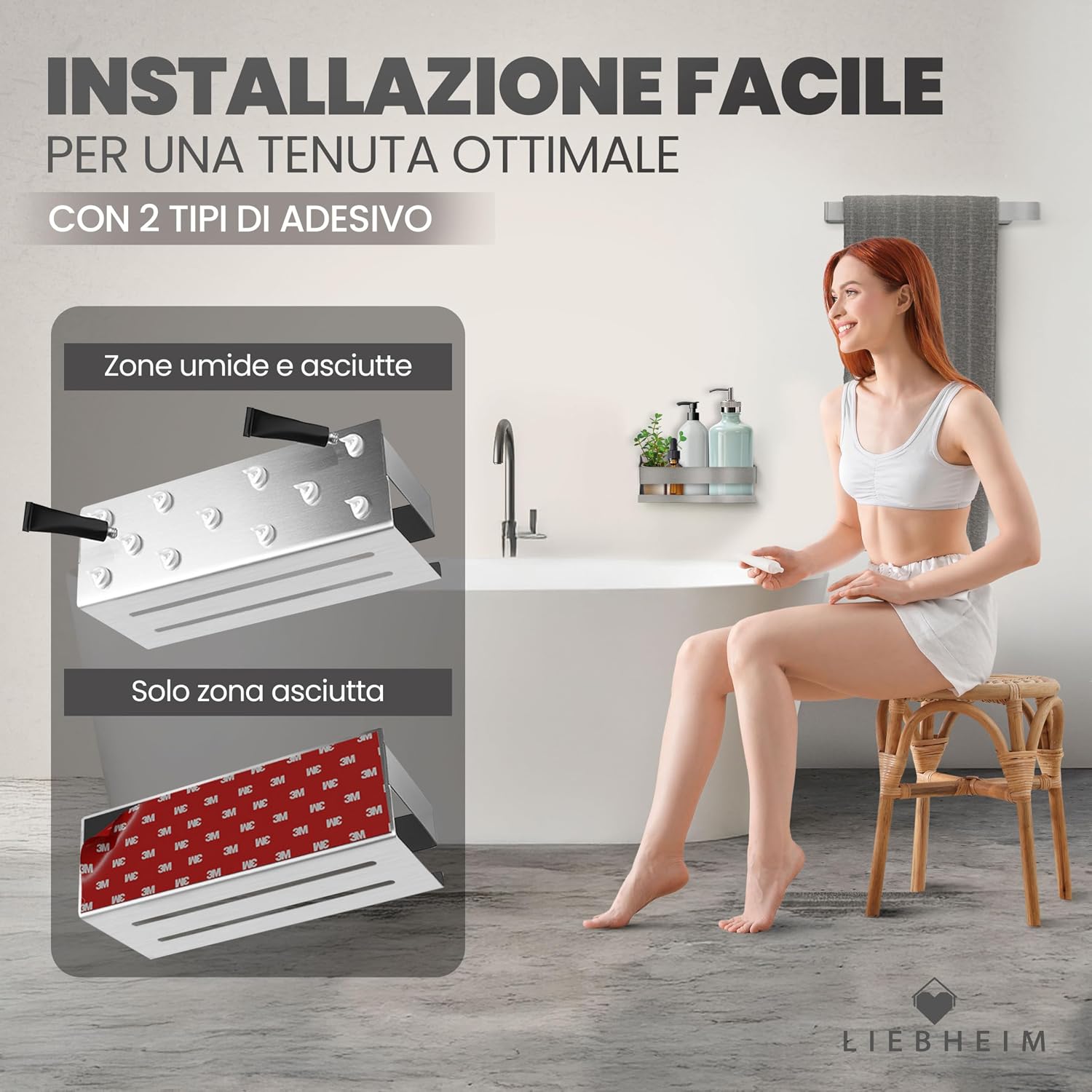 Thumbnail 4 de LIEBHEIM mensola per doccia in acciaio 22cm