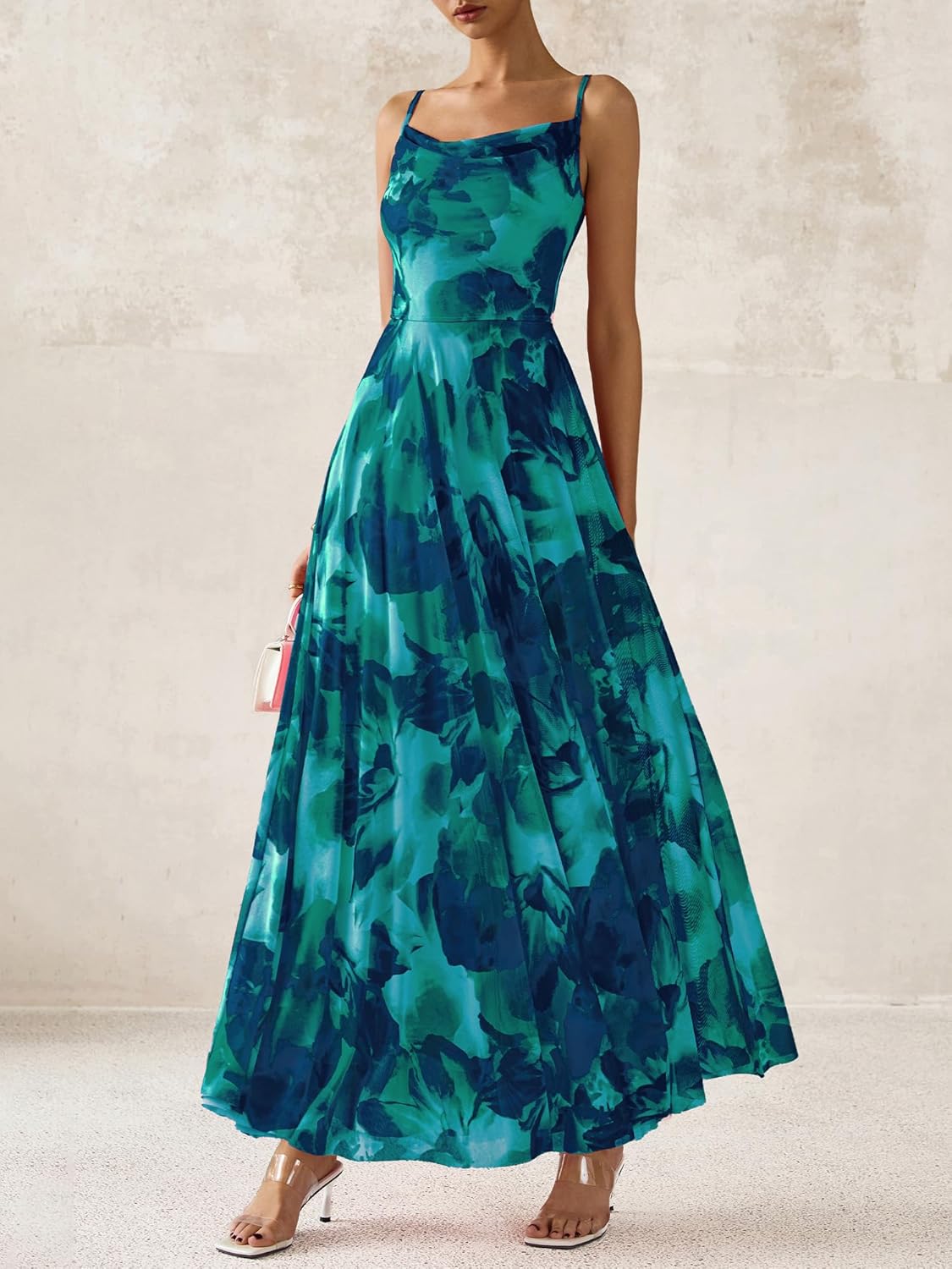 Thumbnail 6 de BTFBM Women Summer Floral Maxi Dress with Cowl Neck and Spaghetti Straps