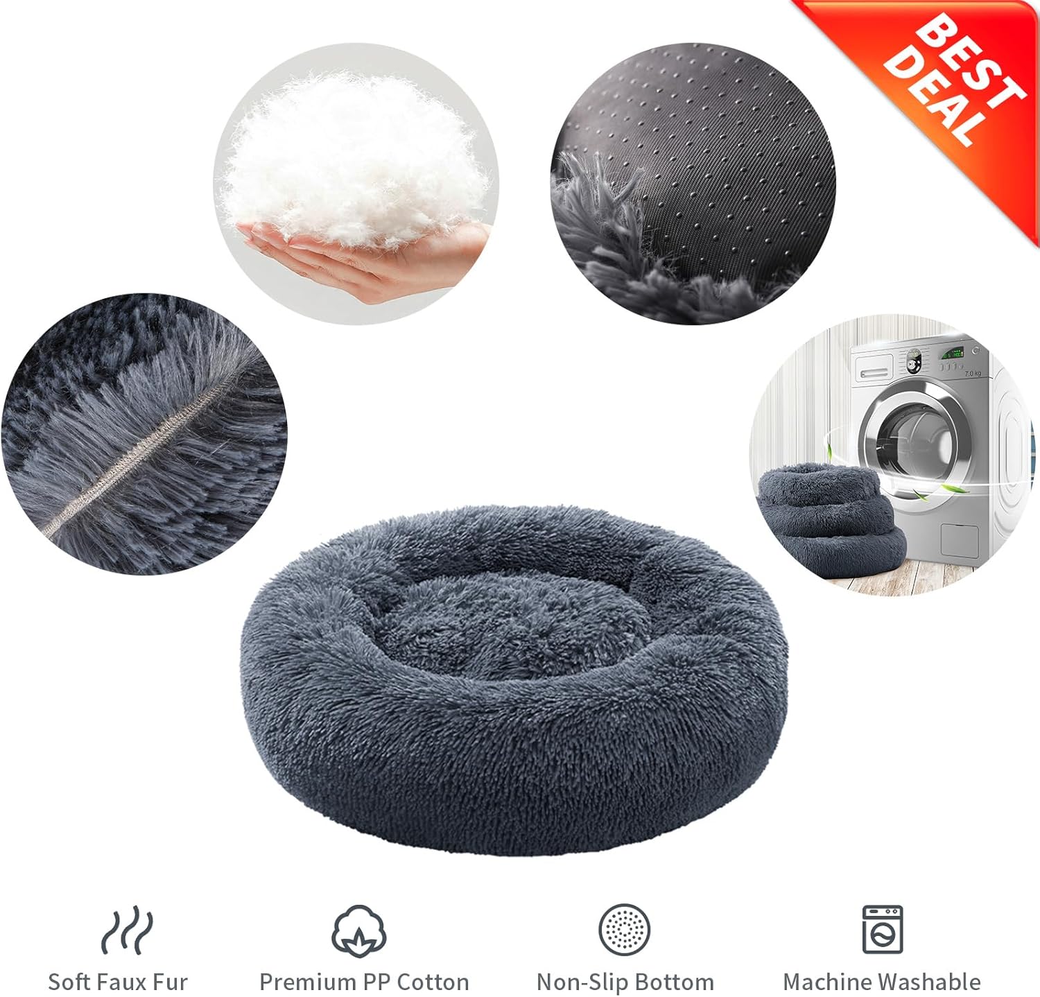 Thumbnail 1 de YOJOGEE Calming Donut Dog Bed 60×60cm