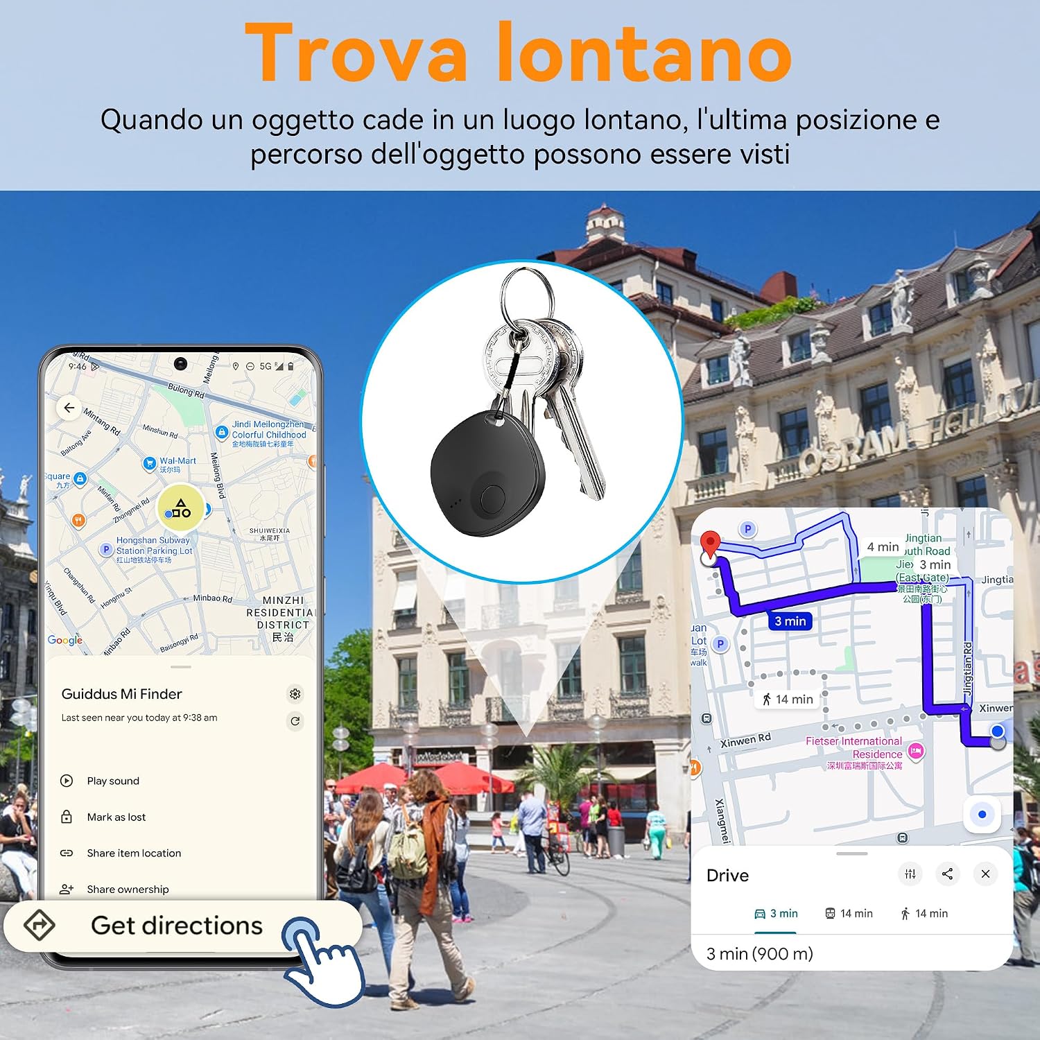 Detalle de Air Tracker Android: 4 Smart Tag Bluetooth compatibili con Google Find Hub per chiavi, bagagli e portafogli