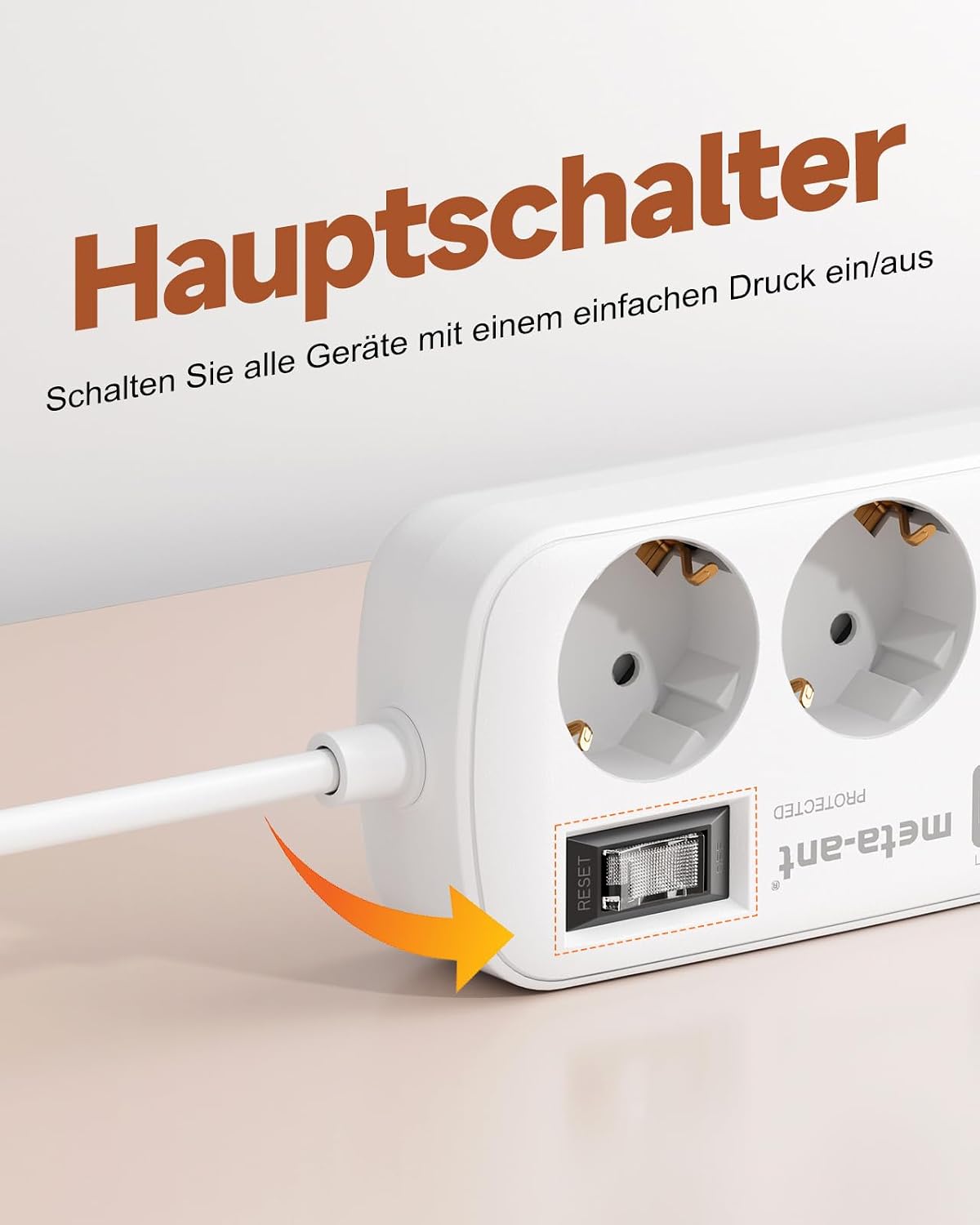 Thumbnail 6 de Steckdosenleiste mit USB 3.4A (17W) – 3 Steckdosen, 4 USB-Anschlüsse (2x USB-C) | 1,5 m Kabel, Überspannungsschutz 750J, Wandmontage, Weiß