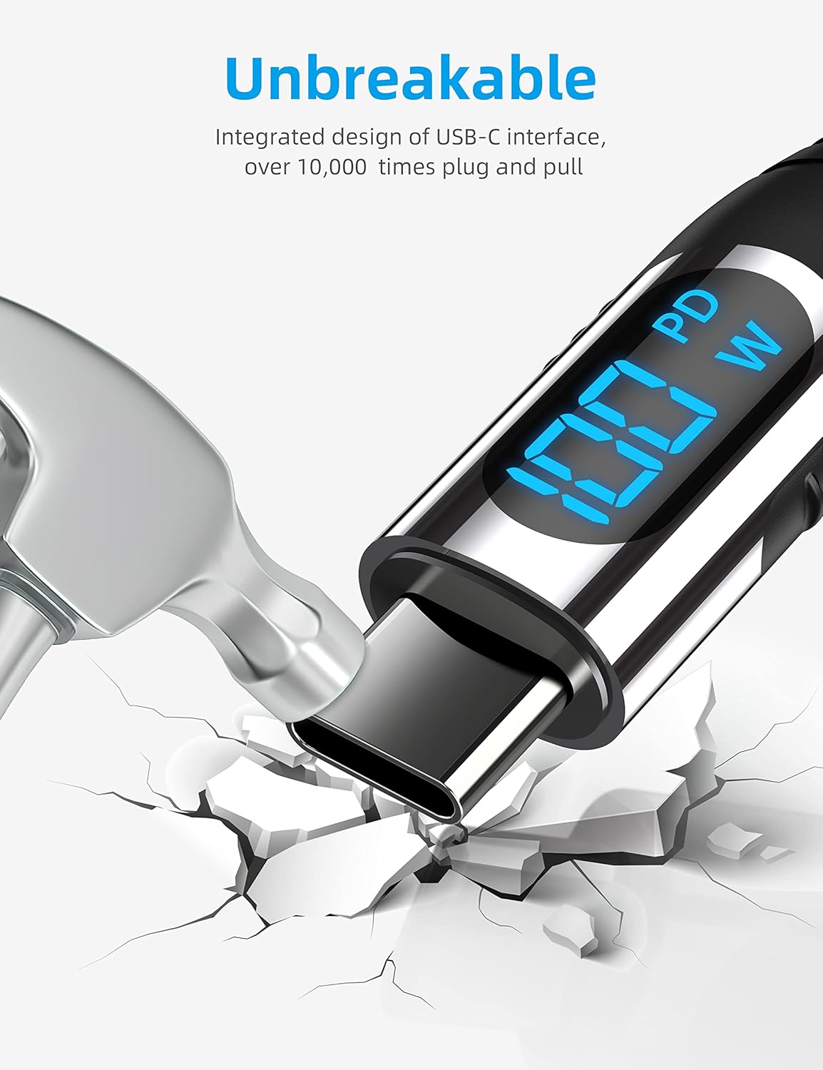 Thumbnail 6 de Ocetea 100W USB-C auf USB-C Kabel mit LED-Display – PD Schnellladekabel, 3 m