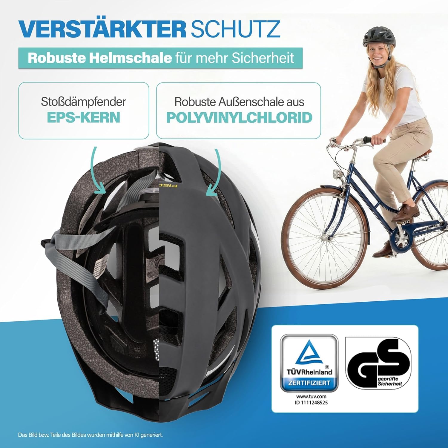 Detalle de FISCHER Erwachsenen Fahrradhelm Urban Levin S/M 52–59 cm grau – mit beleuchtetem Innenring-System