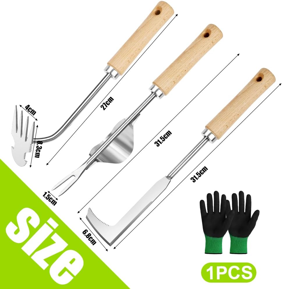 Detalle 2 de Adiwo 3-Piece Stainless Steel Hand Weeder Tool Set with Gloves – Durable Garden Weeding Kit