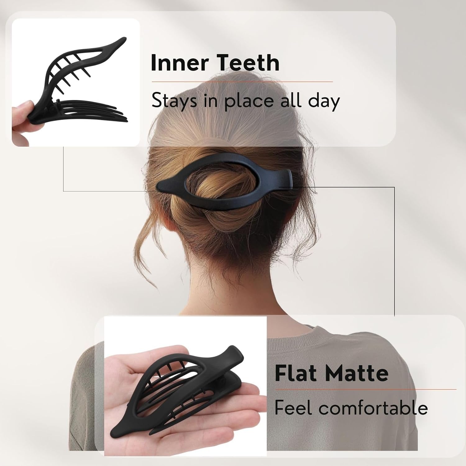 Detalle de CENTSTAR 8-Pack Flat Hair Clips, Matte Plastic with Lay-Flat Design