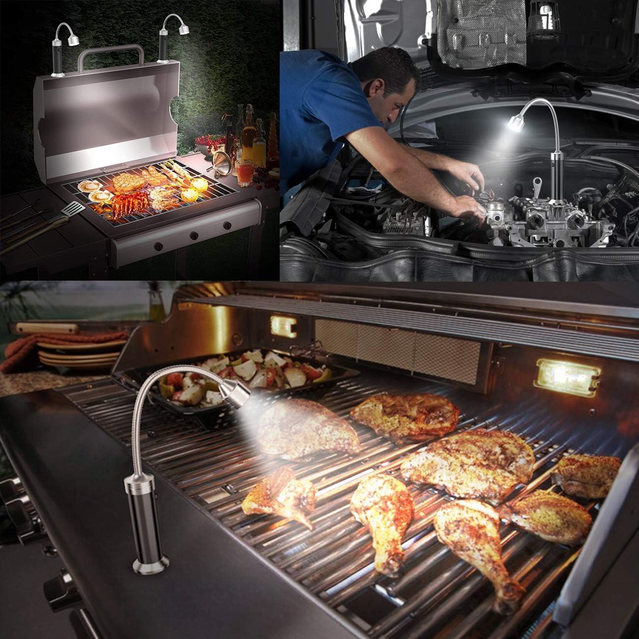 Thumbnail 2 de Grill Licht Magnetische Grilllampe BBQ Licht-Set Outdoor 2er-Pack, batteriebetrieben, 360° drehbar (schwarz)