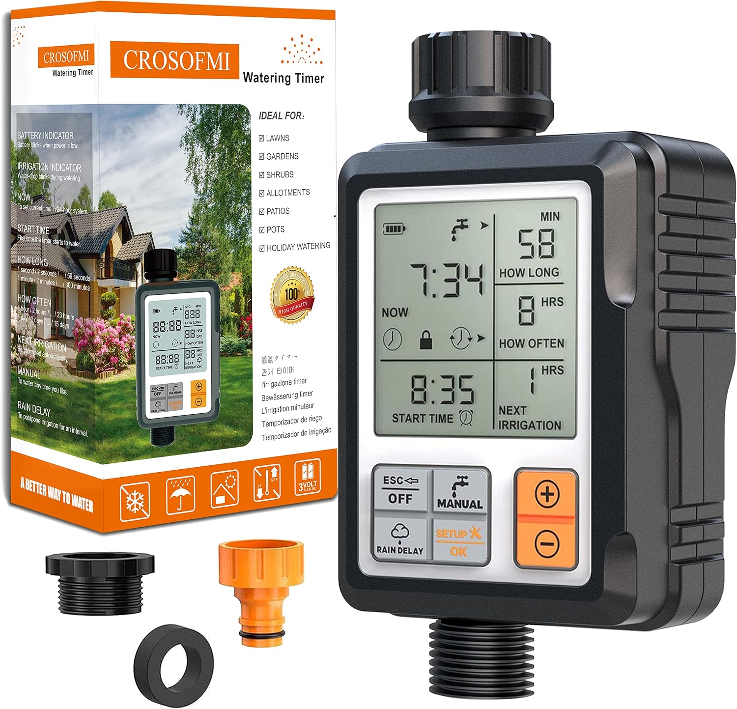 Detalle de CROSOFMI Irrigatore Giardino Timer con Schermo da 3'' – Irrigazione Automatica e Flessibile