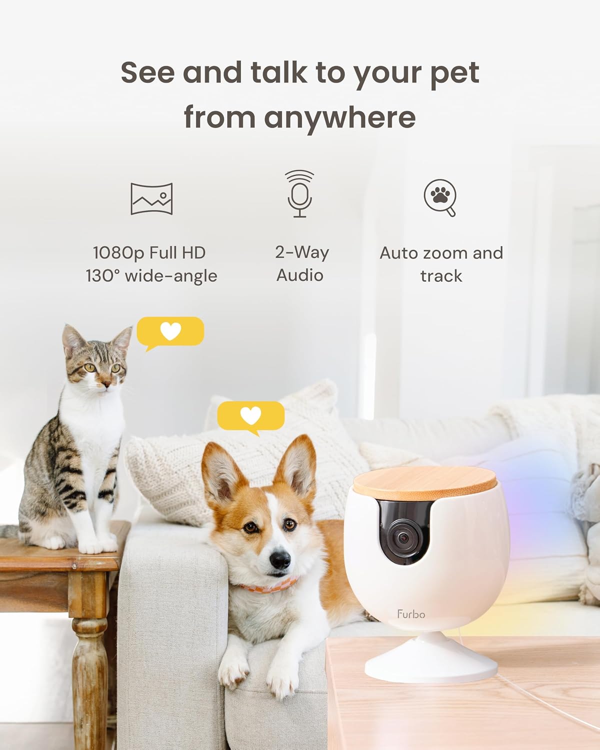 Thumbnail 1 de Furbo Mini Pet Camera w/App (No Subscription Required): 1080p Pet Monitor with Wall Mount, Colour Night Vision and 2-Way Audio