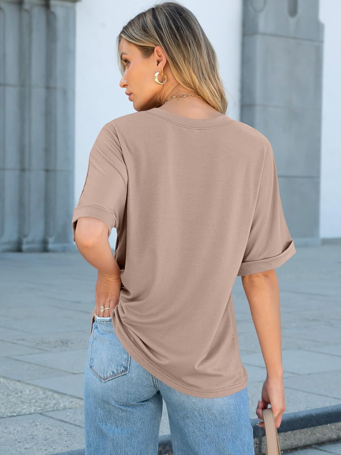 Detalle de ANRABESS Women's Oversized Short-Sleeve T-Shirt with Chest Pocket