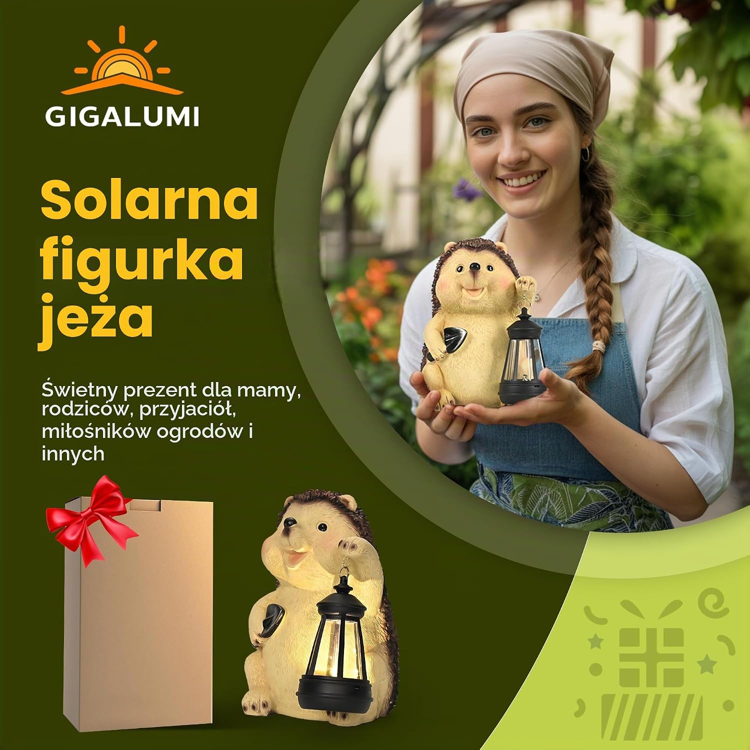 Detalle 1 de GIGALUMI EU10479 – solarna figurka jeża z latarnią LED z żywicy