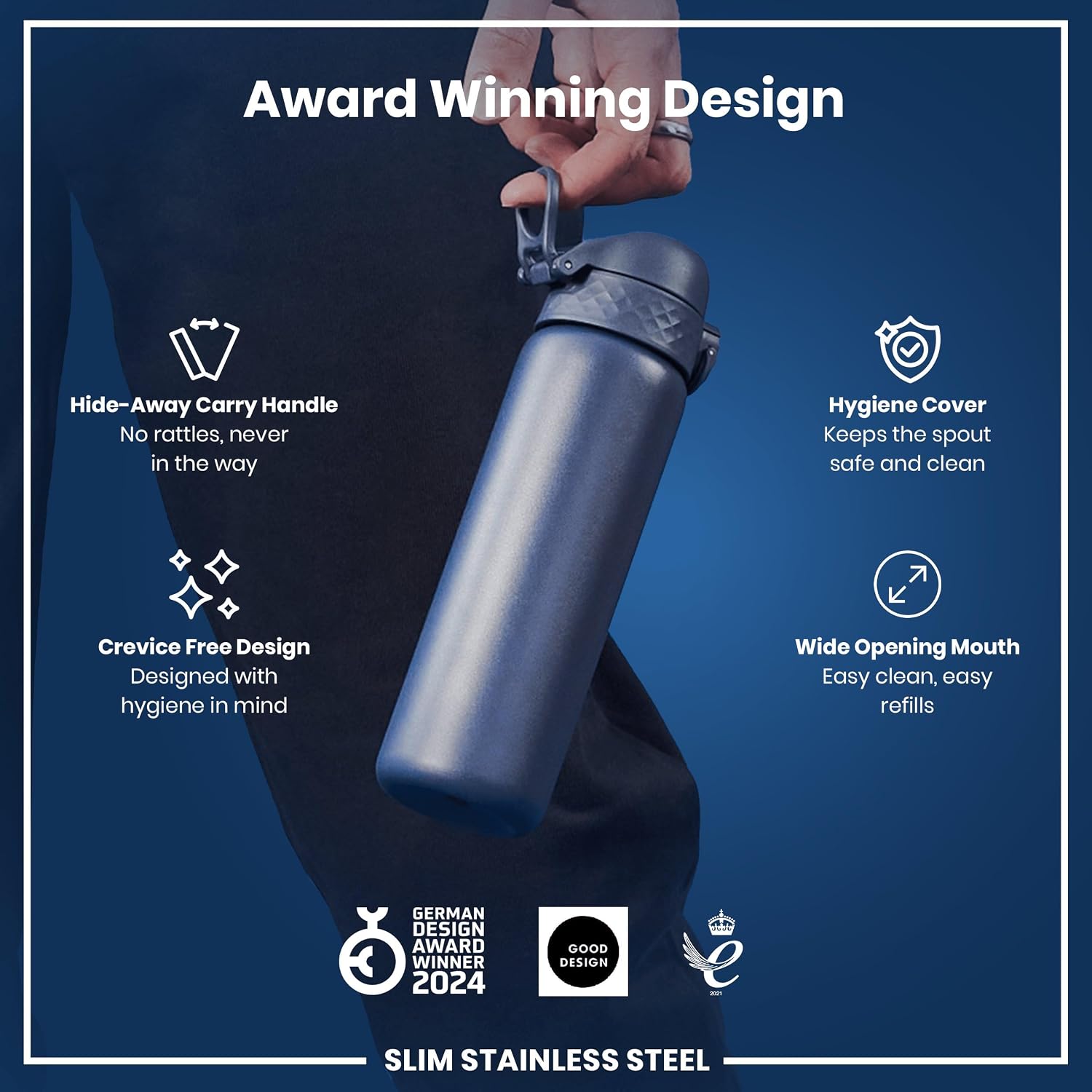 Thumbnail 5 de Ion8 Lightweight Steel Water Bottle 600 ml/20 oz (Ash Navy) – Non-Insulated, Leak‑Proof & Dishwasher Safe