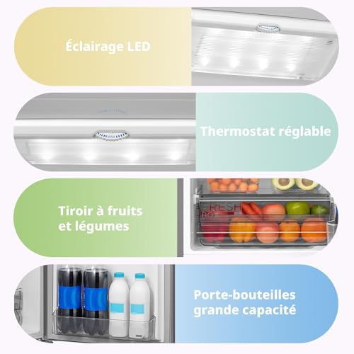 Detalle de Comfee' 262L – Réfrigérateur-congélateur 197L+65L en Acier Inoxydable, silence et rangement optimisé