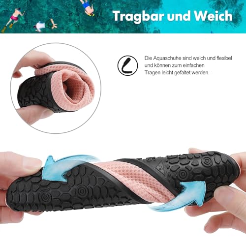 Detalle de Sixspace Damen Badeschuhe Pink 40 EU – Wasserschuhe für Strand, Pool und Wassersport