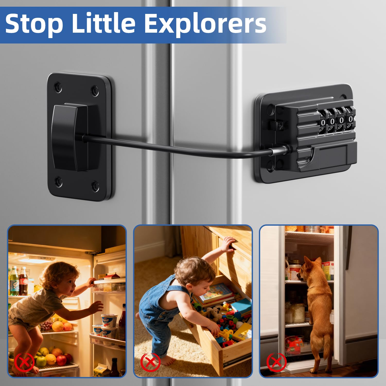 Detalle 2 de RORMGO Refrigerator Locks, 4-Digit Combination, Adhesive, 2-Pack