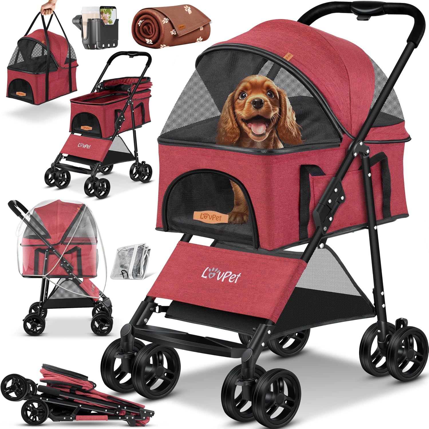 LOVPET® Hundewagen 2in1: Hundebuggy & faltbare Hundebox (bis 20 kg) mit 360°-Rädern