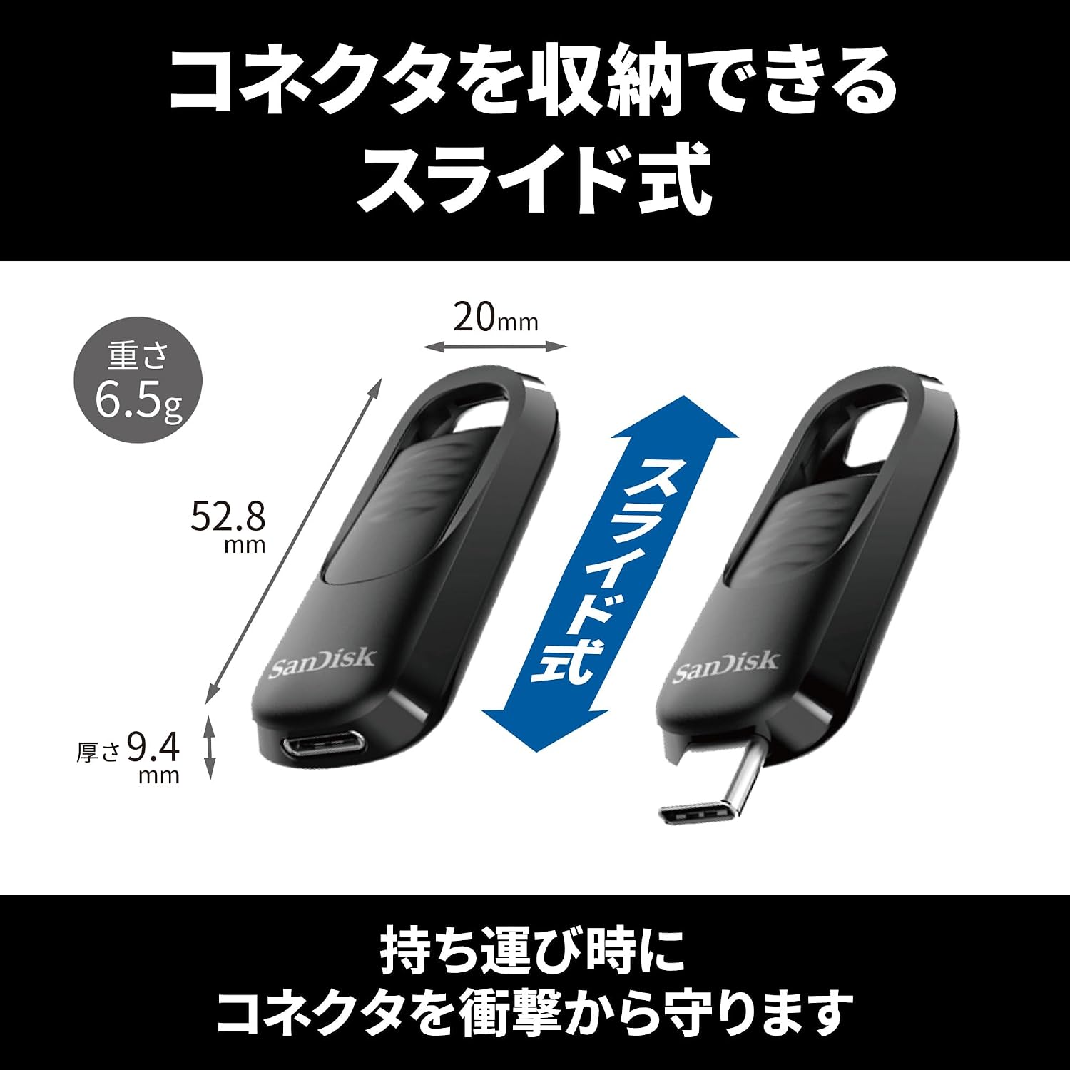 Detalle de SanDisk Ultra Slider SDCZ480-128G-J35 USBメモリー 128GB USB Type-C・収納式コネクター