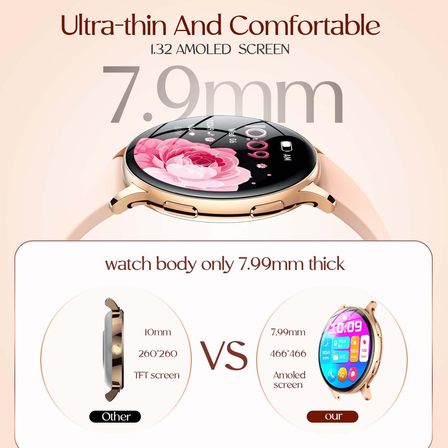 Thumbnail 4 de Smartwatch Donna Bluetooth 5.0 Effettua Chiamate 1.32” Pelle Contapassi IP67: 100+ Modalità Sport e Fitness Tracker