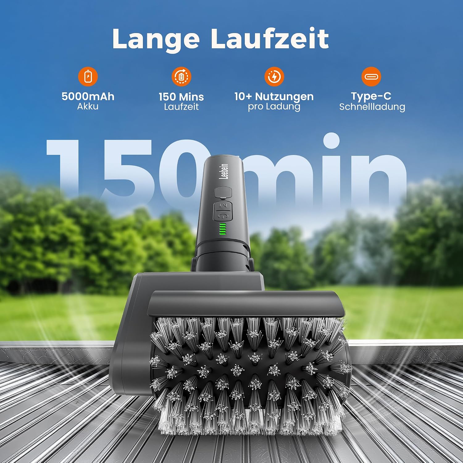Detalle 2 de Leebein Elektrische Grillbürste für BBQ – 3-Gang Rotationsreiniger mit 3 austauschbaren Köpfen