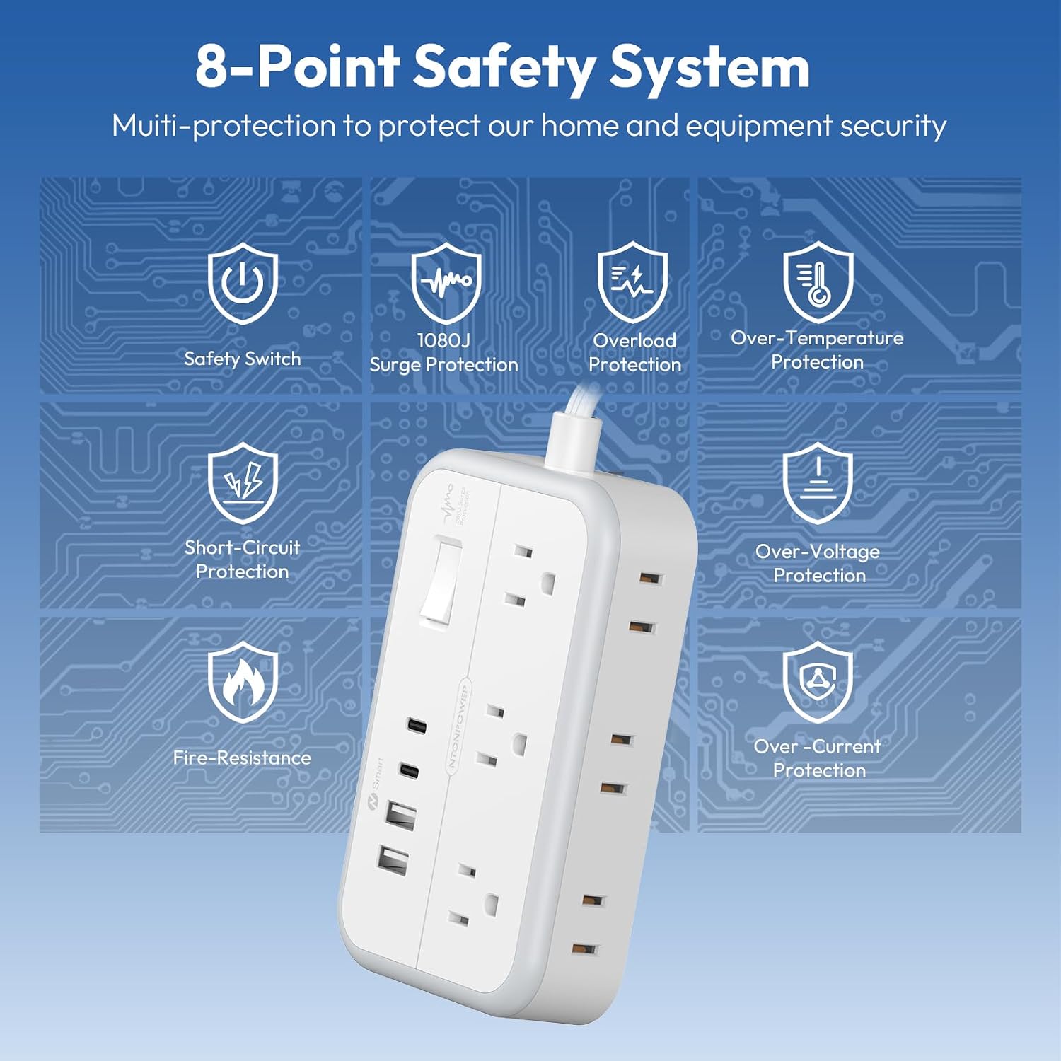 Thumbnail 5 de NTONPOWER APS-6A2U2C-US Power Strip, 10 ft Flat Cord, 6 Outlets and 4 USB Ports