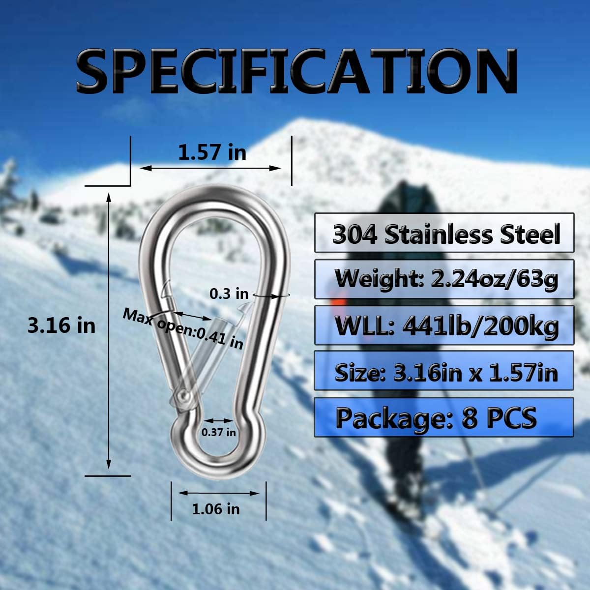 Thumbnail 1 de Spring Snap Hooks 304 Stainless Steel M8 441 lb