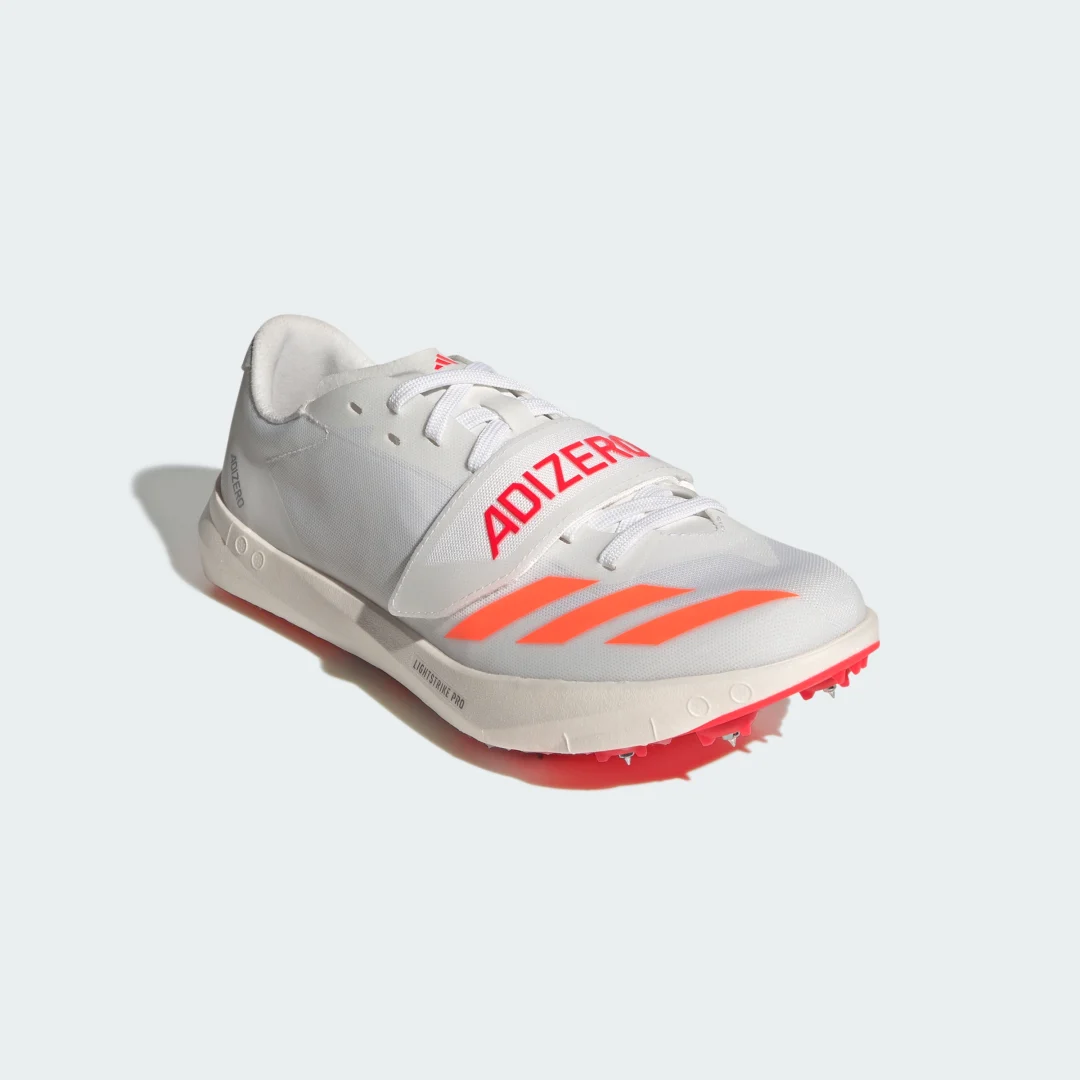Detalle 2 de Adizero TJ/PV de Adidas: zapatilla de atletismo en blanco para competición y entrenamientos
