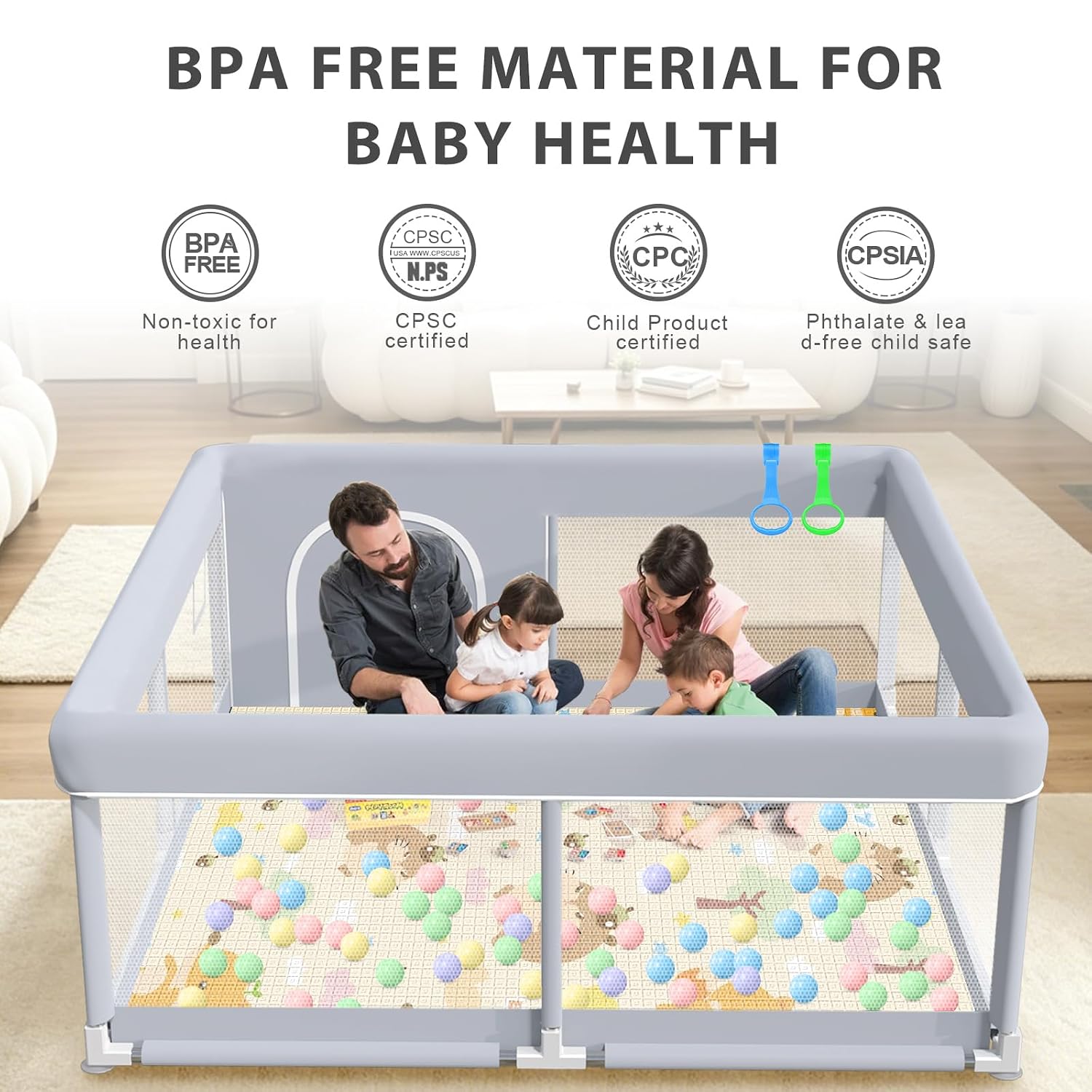Thumbnail 4 de XVISHX 50 x 50 Inch Baby Playpen with Mat, Mesh Sides & 18 Balls