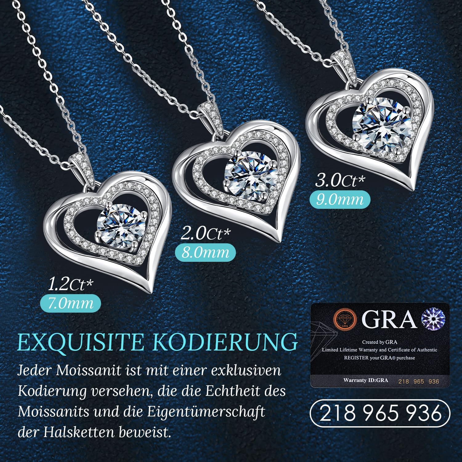 Thumbnail 4 de CDE Damen Halskette aus 925 Sterling Silber mit Moissanit-Herzanhänger (Moissanit „I LOVE YOU“)