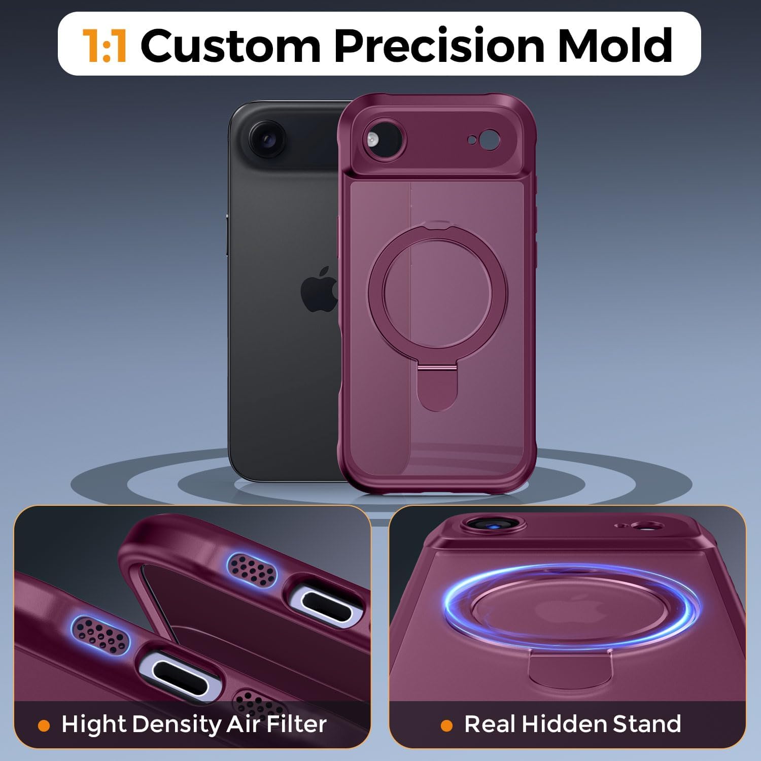 Thumbnail 6 de MOCCA iPhone 17 Pro Case with MagSafe Invisible Ring Stand & Full Camera Guard (Wine Red)