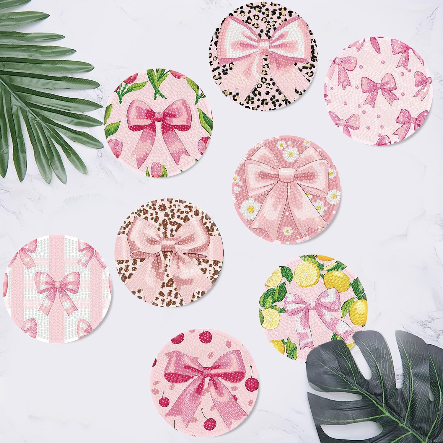 Thumbnail 6 de HHMATITS GMZS-182 Pink Bow Diamond Art Coaster Kit, 8-Piece Wooden Set