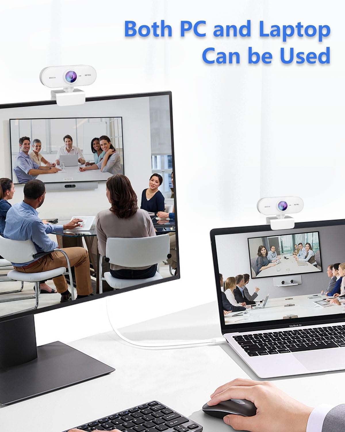 Detalle de Kouric 1080p Webcam with Microphone for PC and Mac – USB-C Plug & Play, 180° Tilt, 360° Rotating Clip, White