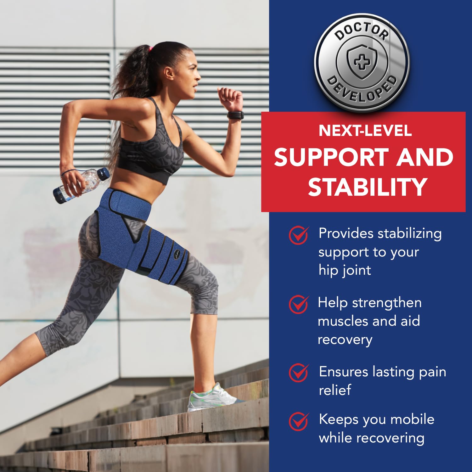 Detalle 2 de Doctor Developed Stabilizing Hip Brace for Women & Men – Right Leg, Sm Navy