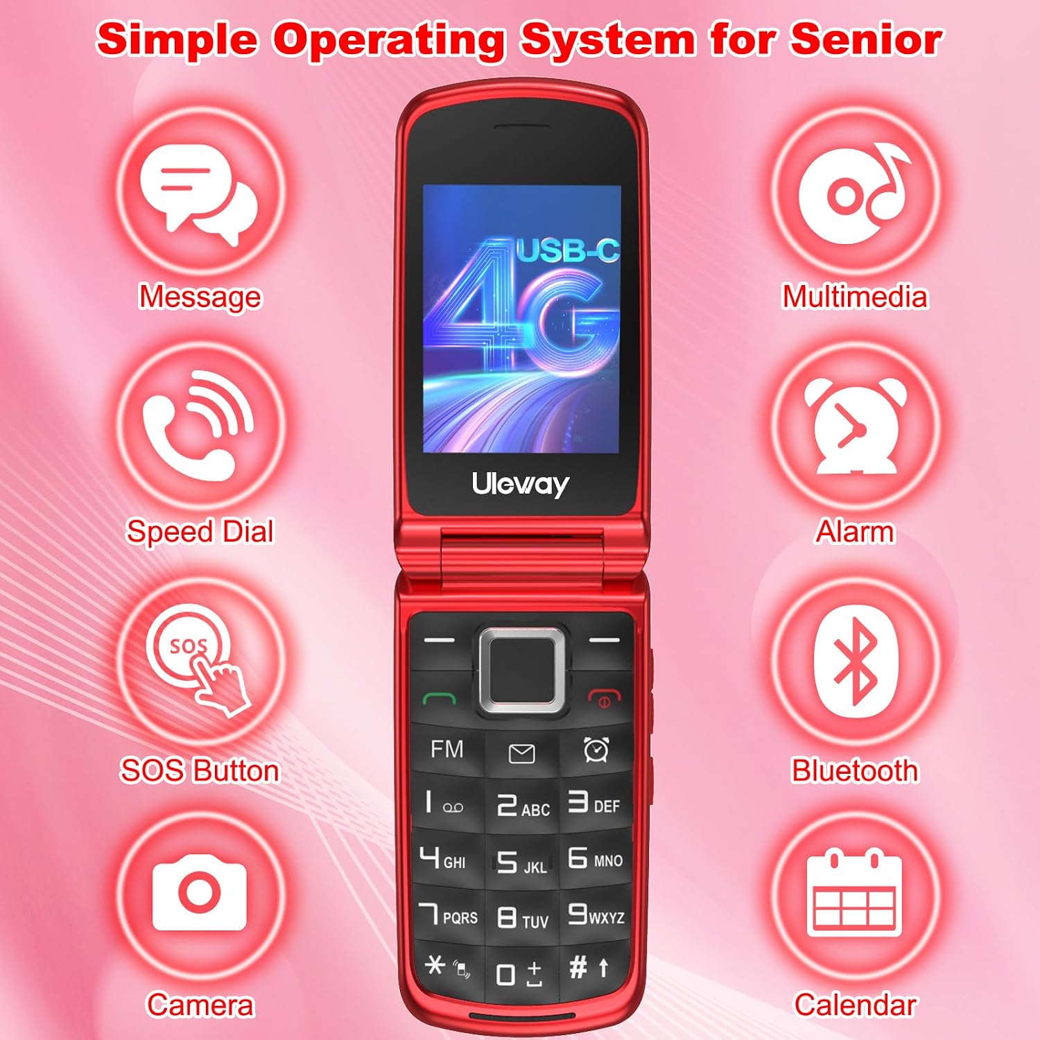 Thumbnail 5 de 4G Senior Flip Mobile Phone (Unlocked) with Large Buttons, SOS and 2.4" Display