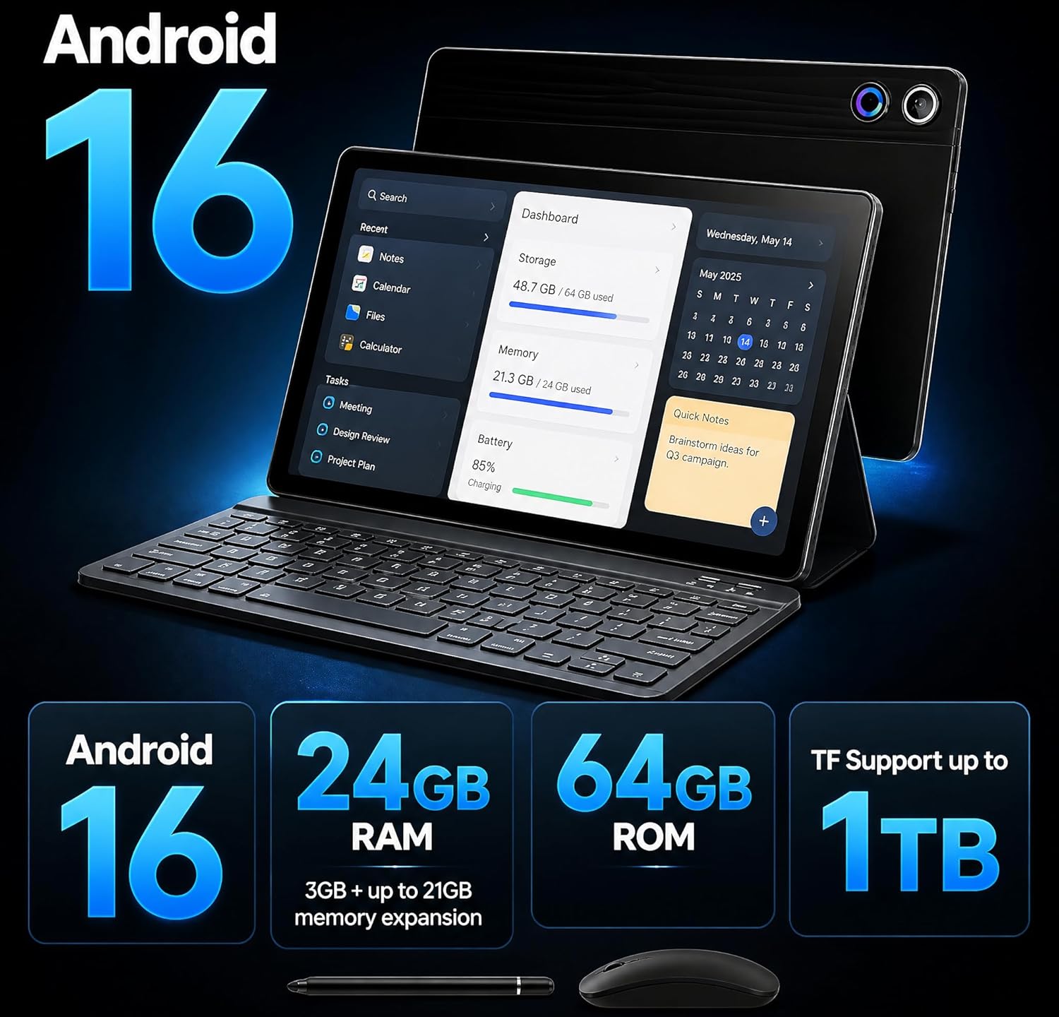 Detalle 2 de Jeazans Latest 2026 Upgraded Android 16 10.1-Inch Tablet (IPS HD, Dual Camera, 64GB + up to 1TB Expansion)