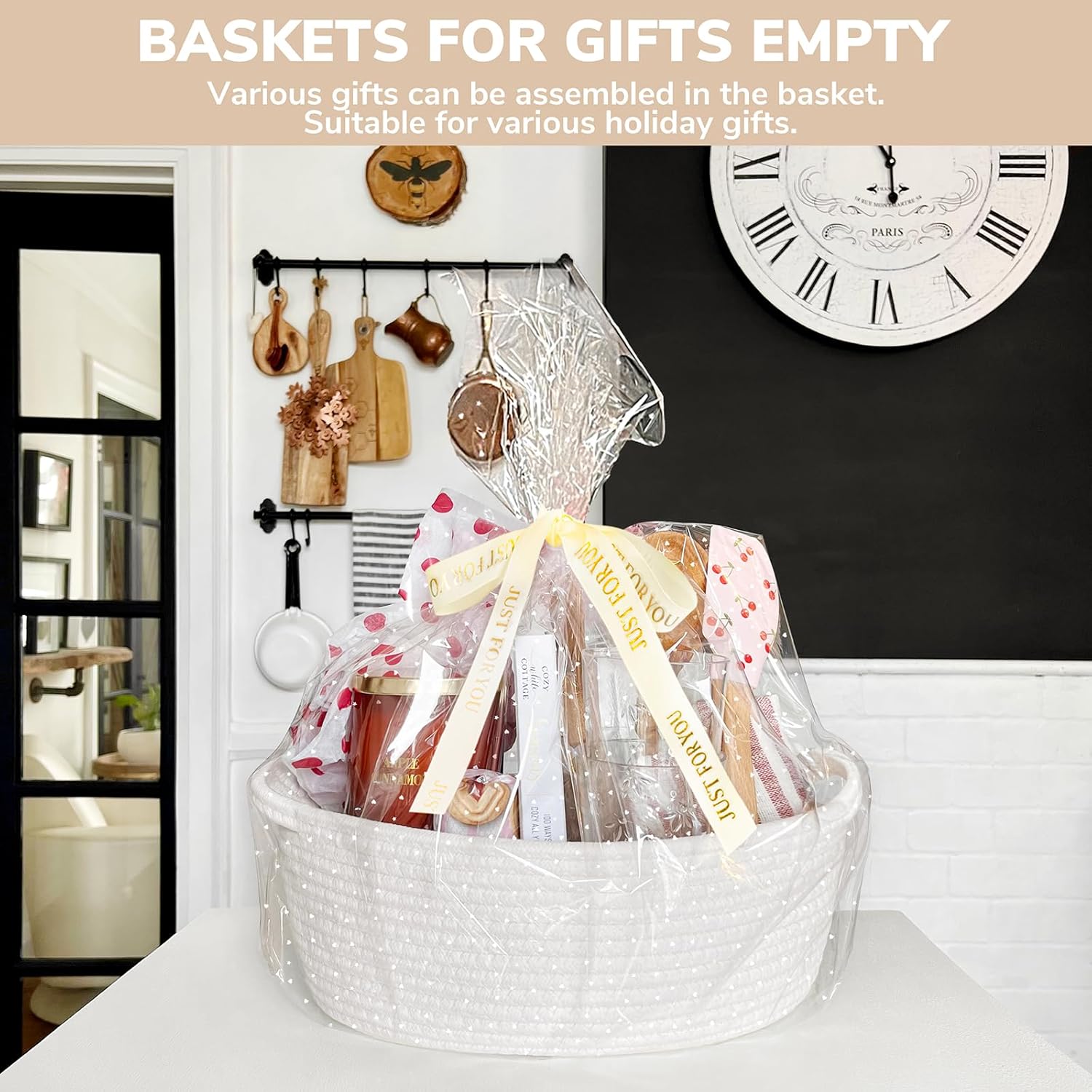 Thumbnail 1 de TIMEYARD Small Gift Basket (White) with Bags & Ribbons – 30 x 20 x 12 cm
