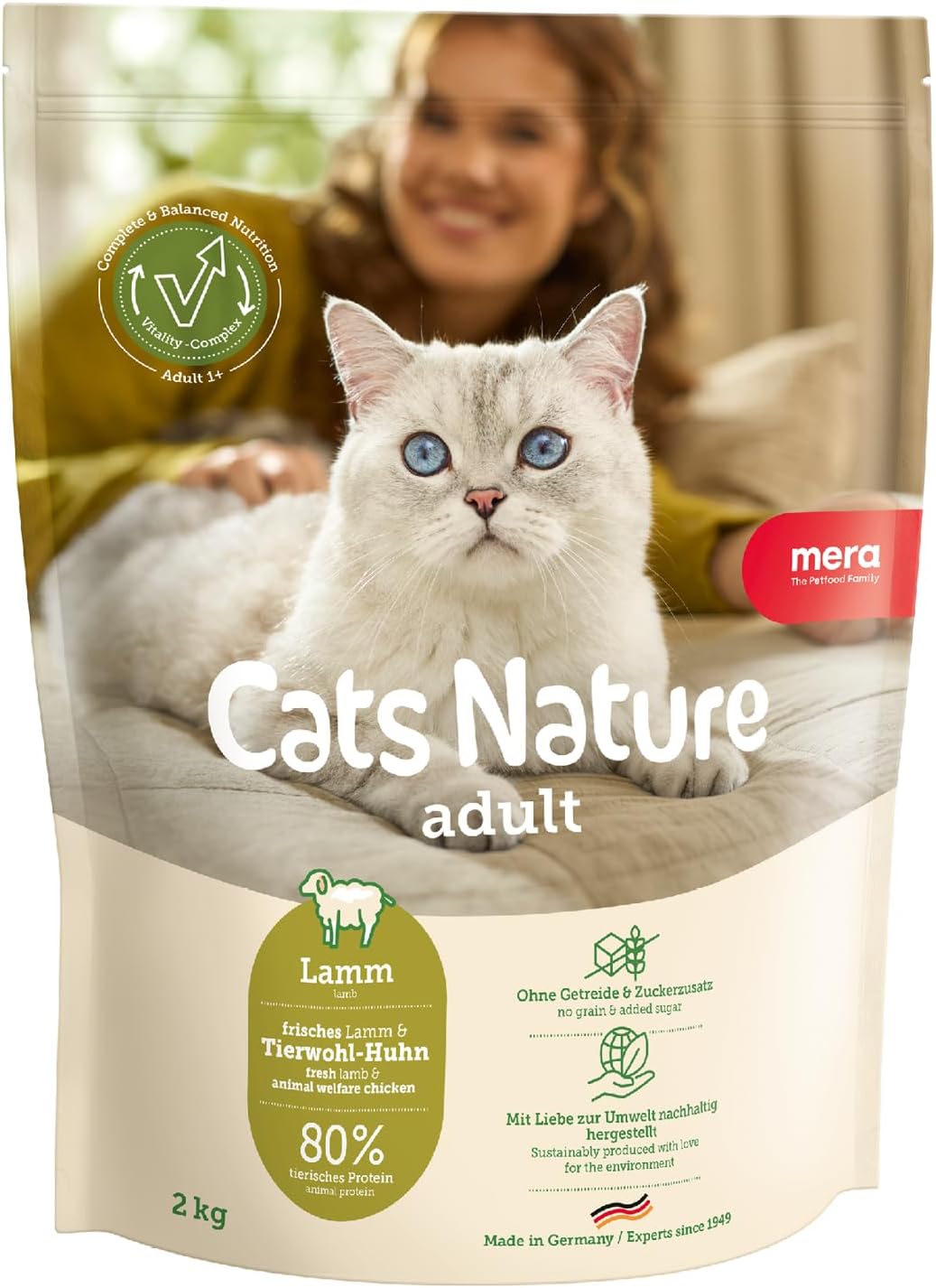 Detalle de MERA Cats Nature Lamm Premium Katzenfutter Trockenfutter (2 kg) – getreidefrei & zuckerfrei für adulte Katzen
