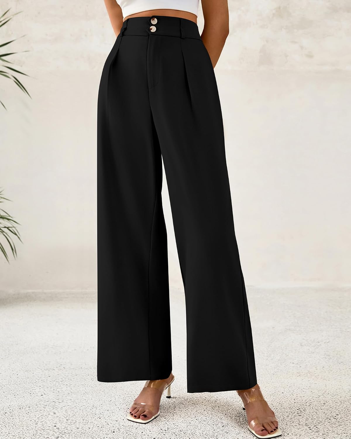Detalle de BTFBM BT573 Wide-Leg Trousers, High-Waisted with Side Pockets and Pleats