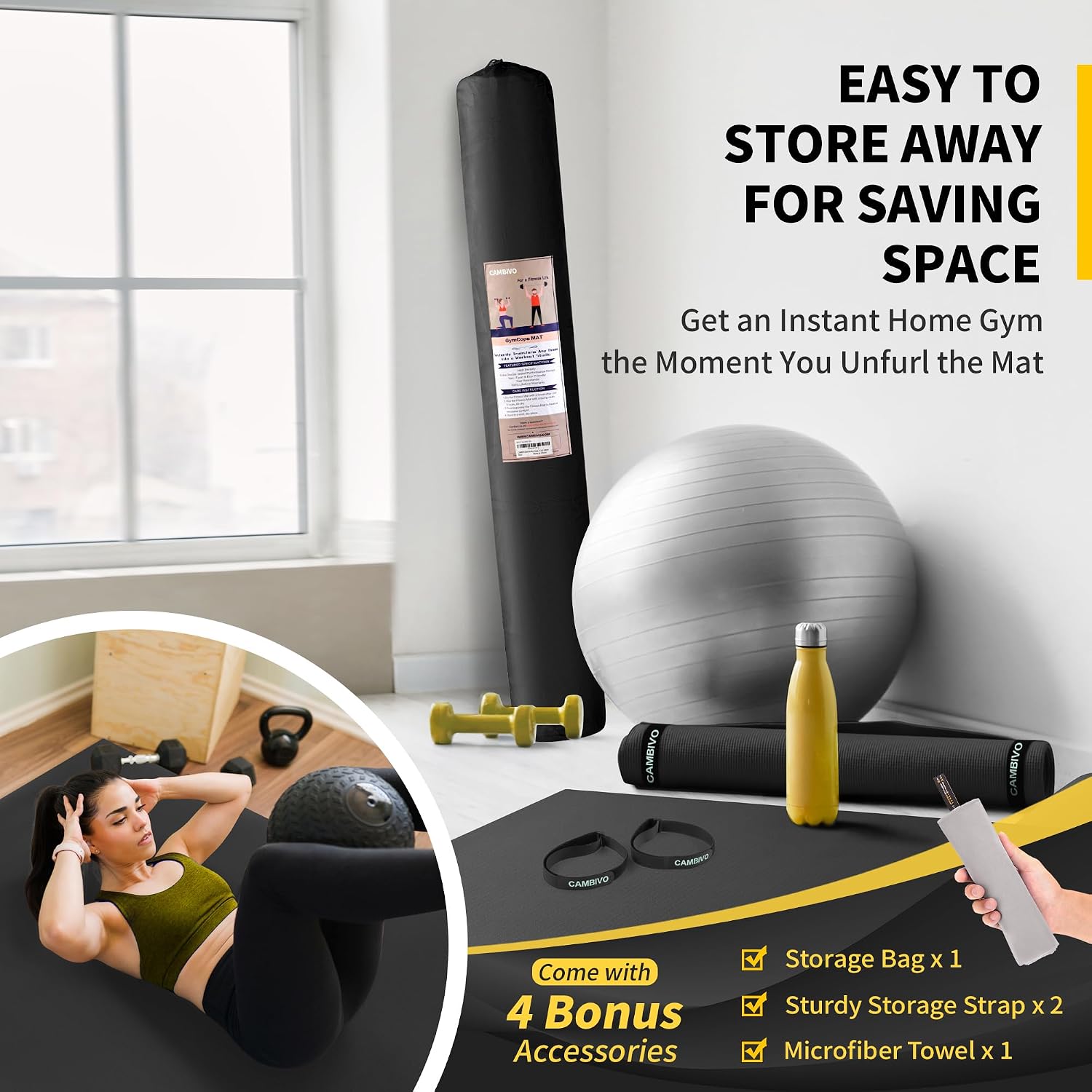 Thumbnail 6 de CAMBIVO 6x4 ft Large Exercise Mat, 7 mm Non-Slip PVC, Shoe-Friendly