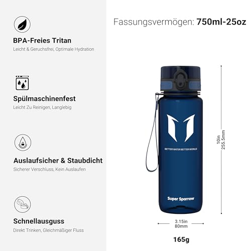 Detalle de Super Sparrow Trinkflasche 750 ml – Tritan BPA-frei, auslaufsicher, langlebig