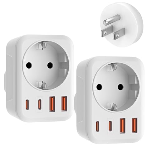 Detalle de Denlane 2er Pack USA Adapter Steckdose – 5-in-1 Typ B (EU auf US Reiseadapter)