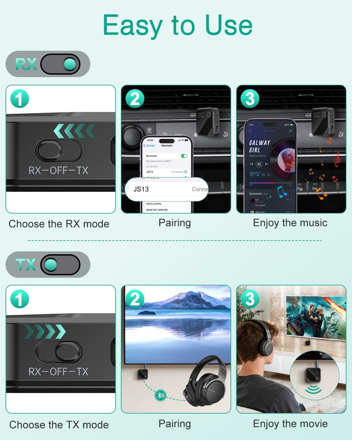 Detalle 2 de ORIA Bluetooth 5.4 2-in-1 Transmitter Receiver with LED Display