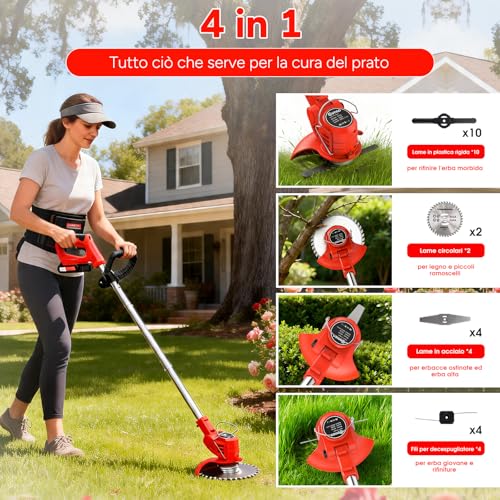 Detalle de OUTIGO Decespugliatore a Batteria 800 W con Tagliaerba Elettrico, 4 lame e asta telescopica 71–106 cm