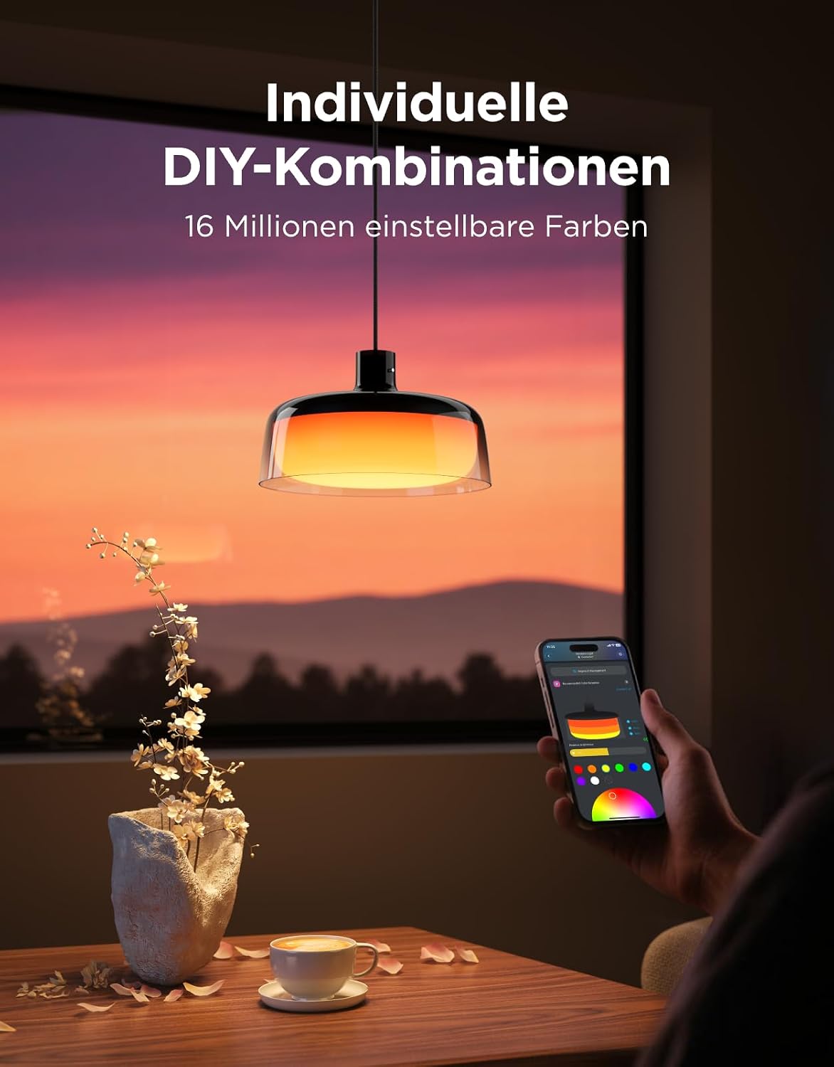 Detalle de Govee Pendelleuchte mit Smart RGBIC, Weißlicht und Matter – Segmentierungskontrolle für den Esstisch