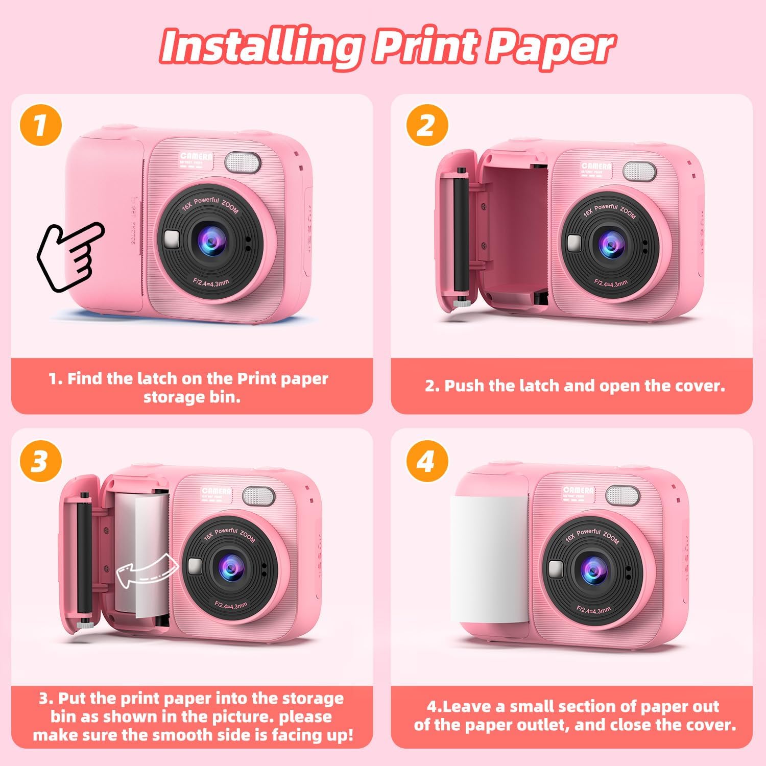 Thumbnail 6 de HOOMOON P97 Kids Instant Print Camera, 1080p Video, 5 Paper Rolls, Pink