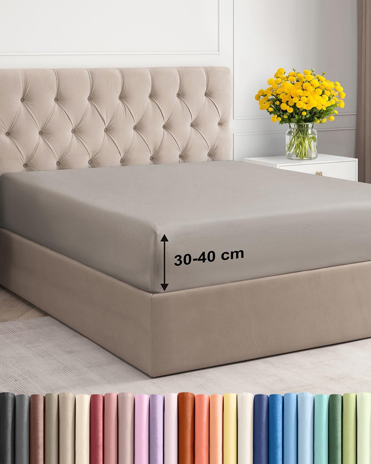 Detalle de Drap-Housse 100x200 cm Bonnet 40 cm extra profond en microfibre poly brush gris clair – OEKO-TEX