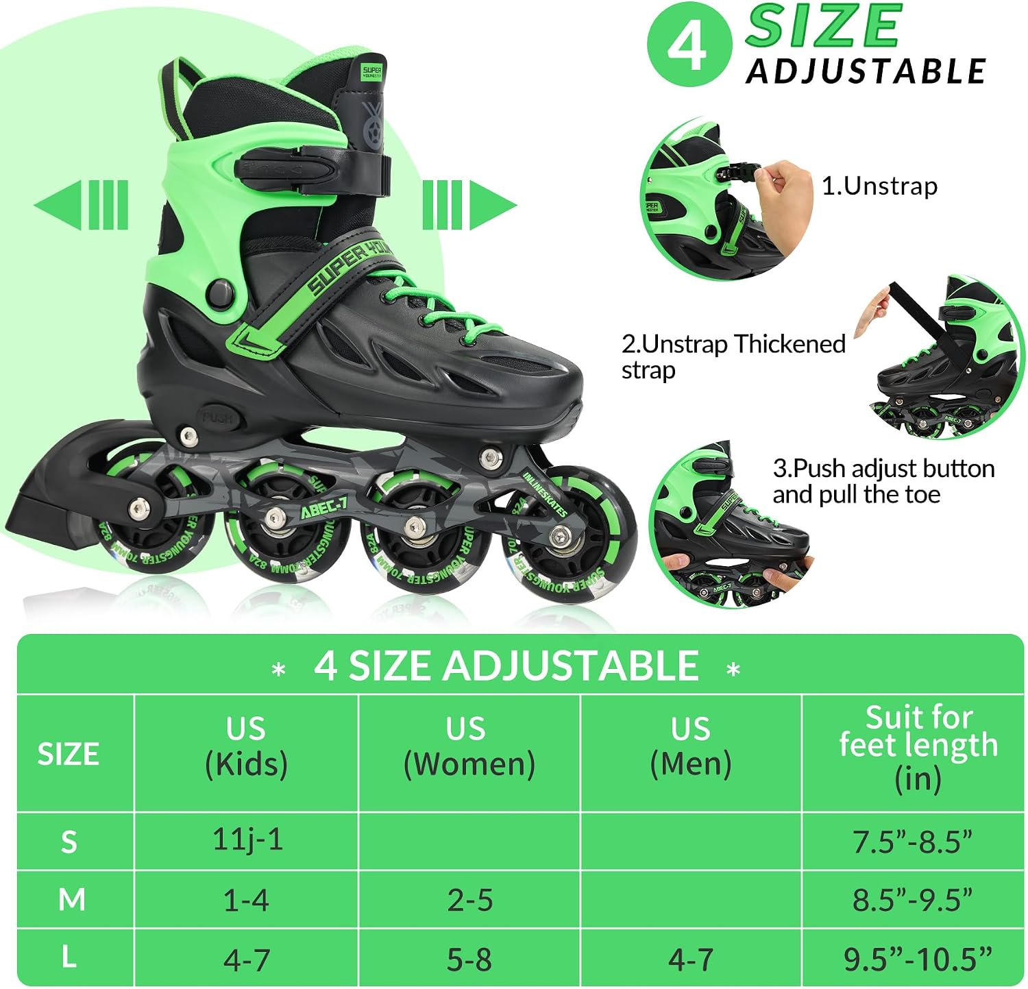 Detalle de SUPER YOUNGSTER Adjustable Inline Skates 4-12