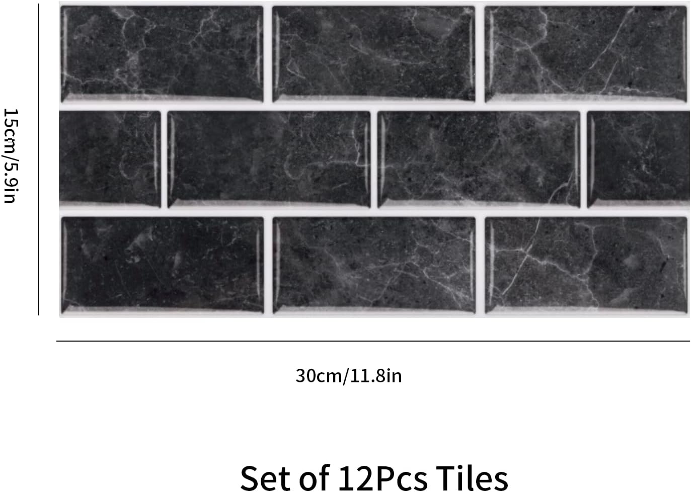 Thumbnail 2 de Fantasnight Black Tile Stickers (30x15cm, 12 pcs) – Peel and stick waterproof vinyl for bathroom & kitchen tiling