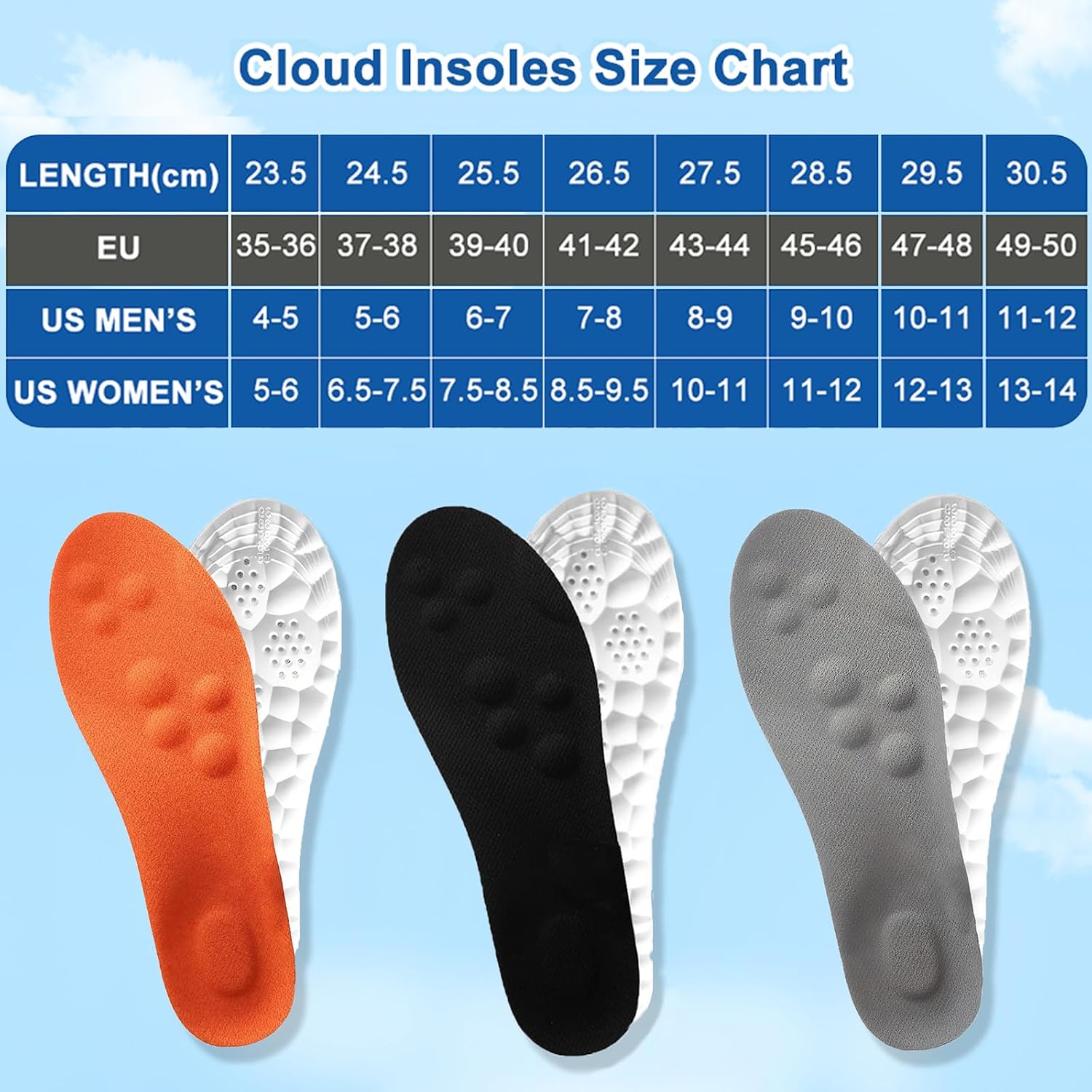 Detalle 2 de Giwytey 4D Cloud Insoles, Memory Foam Inserts with Arch Support, Black